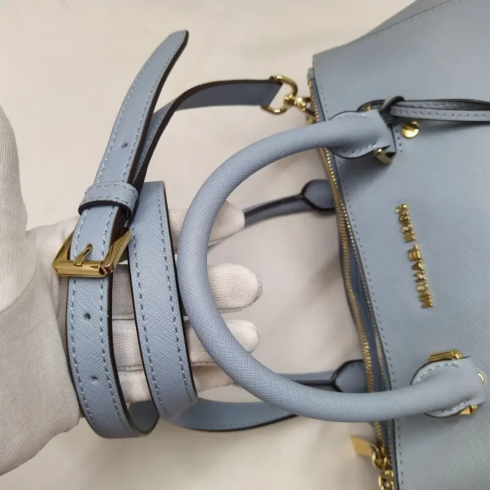 Michael Kors Blue Leather Carryall Double Handles Satchel Shoulder Bag
